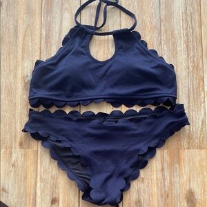 Navy Scalloped Bikini Set